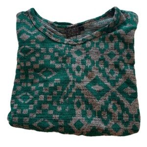 Moa Moa Green and Gray  High Low 3/4 Sleeve Crew Neck Knit  Top L